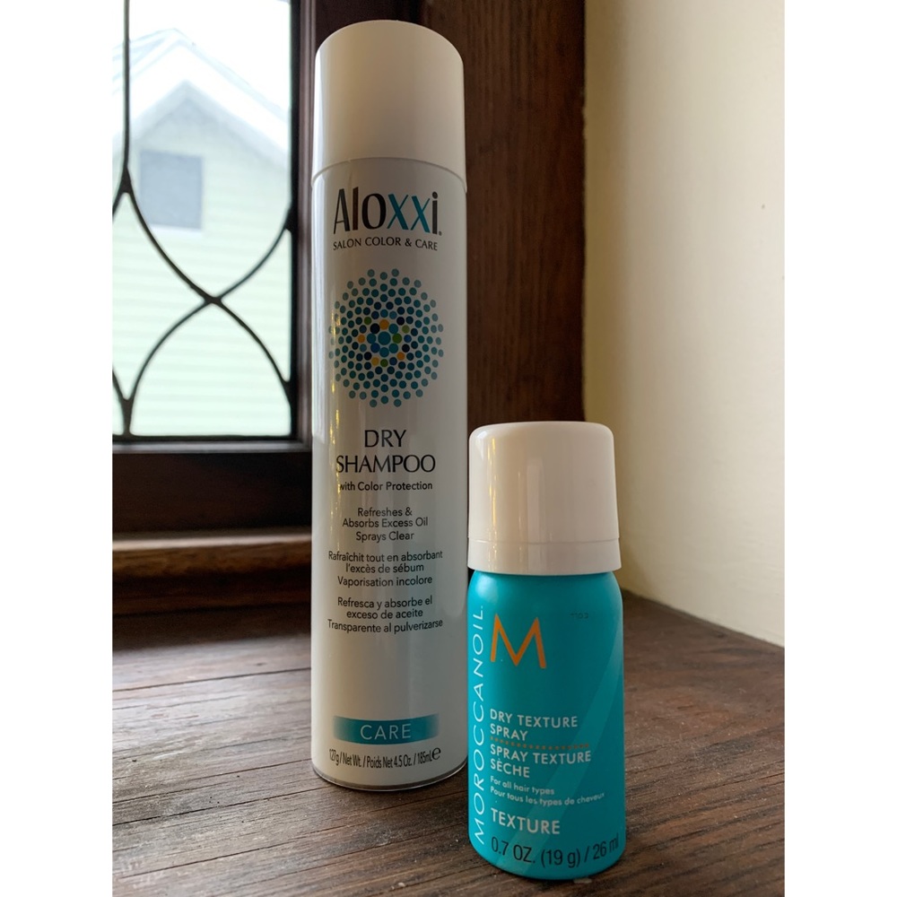 Aloxxi Dry Shampoo, Moroccan Oil Dry Texture Spray